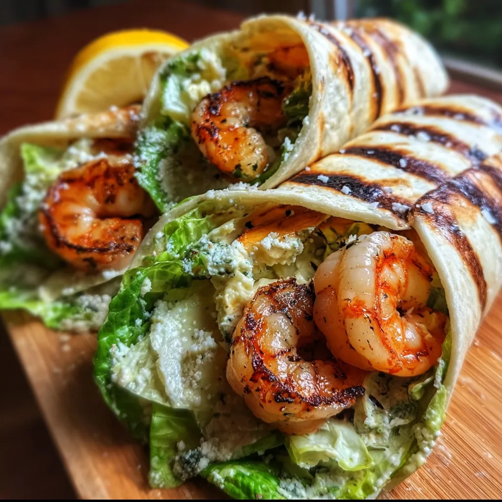 Grilled Shrimp Caesar Wraps with Crispy Romaine and Parmesan - secondary view
